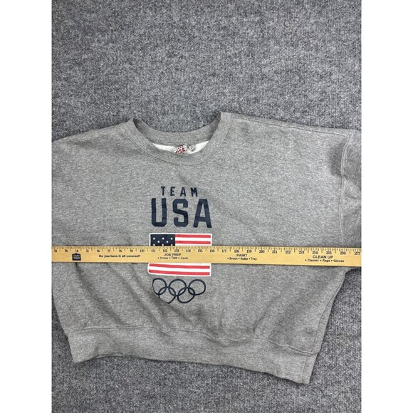Team USA Sweatshirt Womens XL Gray Olympic Flag Cropped Fleece Crewneck Pullover - Picture 5 of 8